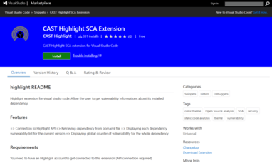 CAST Highlight Software Composition Analysis for Visual Studio Code