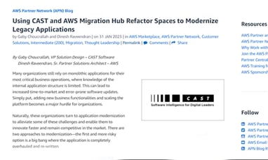 Blog post: monolith to microservices acceleration with CAST Imaging and AWS Migration Hub Refactor Spaces