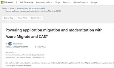 CAST and Azure Migrate accelerate application migration and modernization